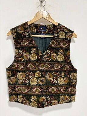 Lizsport style vintage floral tapestry corduroy vest